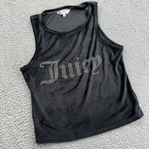 Juicy Couture Tank Top Shirt Womens XL Black Velour Velvet Sleepwear Y2K Bling